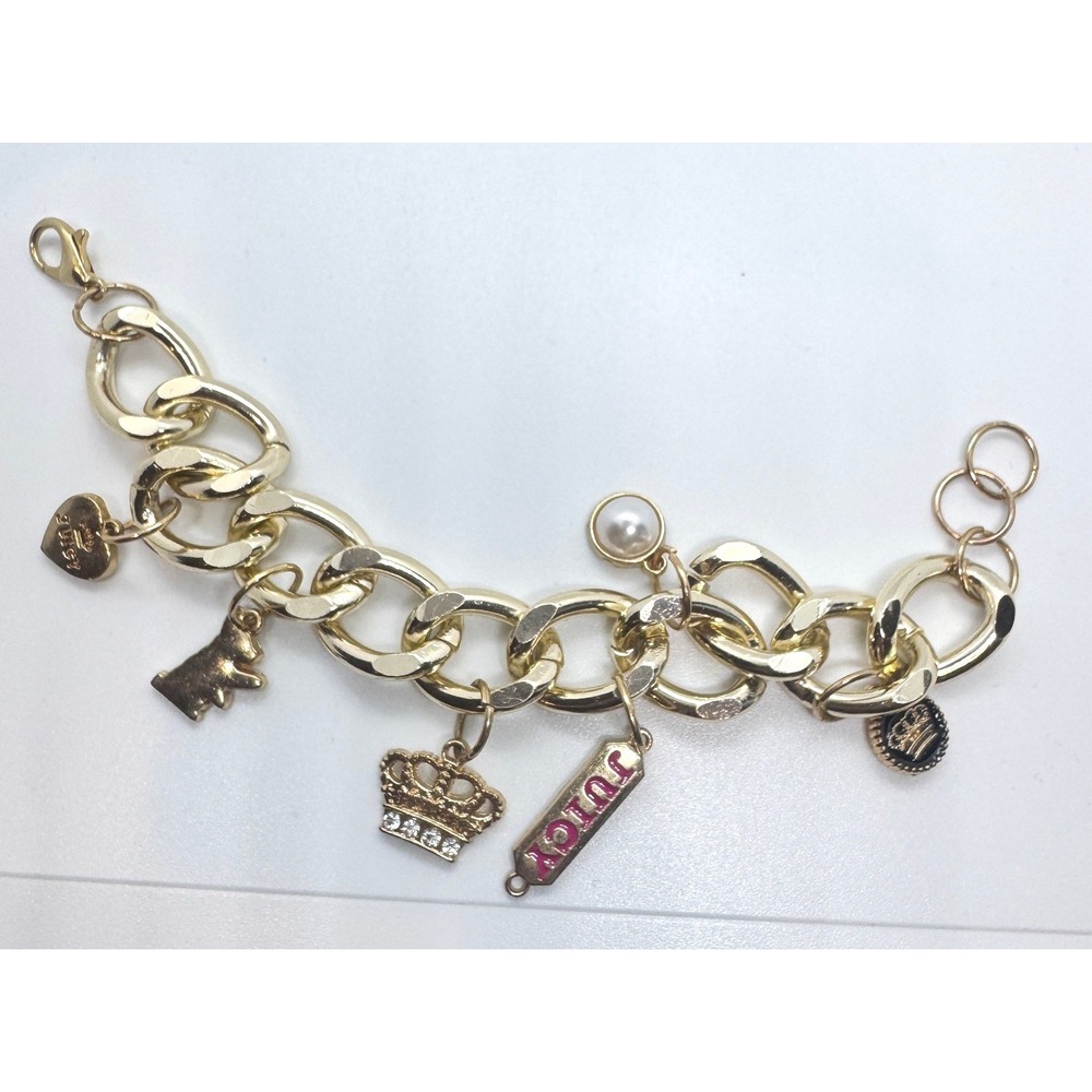 Juicy Couture  Y2K Gold Tone Chunky Chain Charm Bracelet Crown Scottie Dog Heart